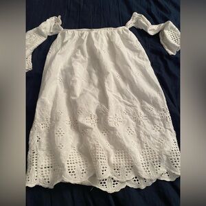 4SI3NNA White Crochet Cotton Off The Shoulder Mini Dress Bridal Bohemian